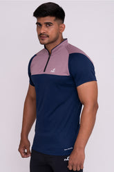 Stand Neck Semi Collar T-Shirts Navy Peach